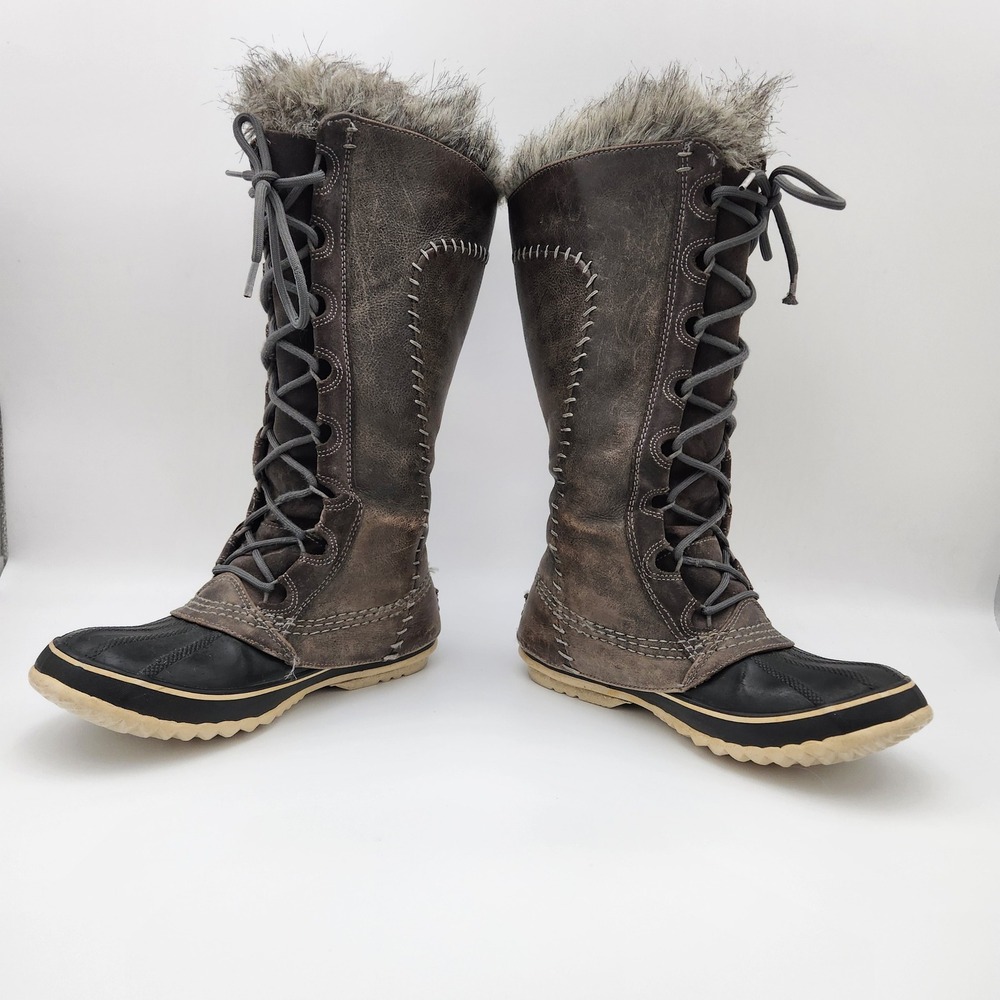 SOREL Cate The Great Tall Boot Women 7 Grey Leather Waterproof NL1642-035